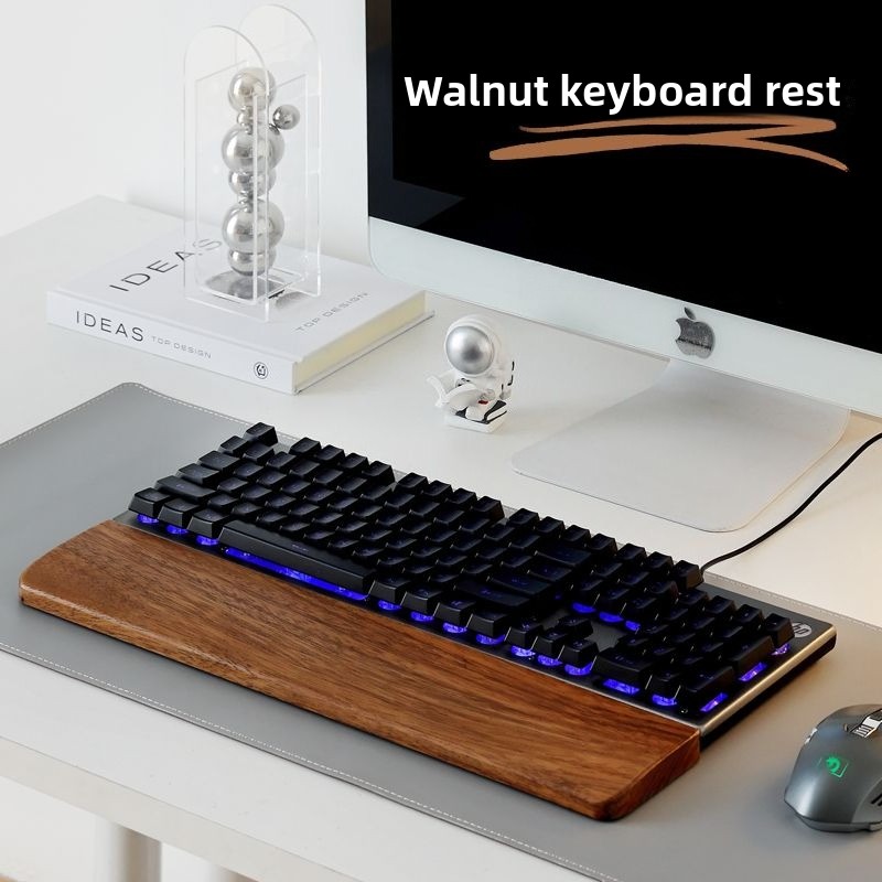 Gaming Keyboard Mouse Combo - Solid Wood Keyboard Palm Rest Mouse