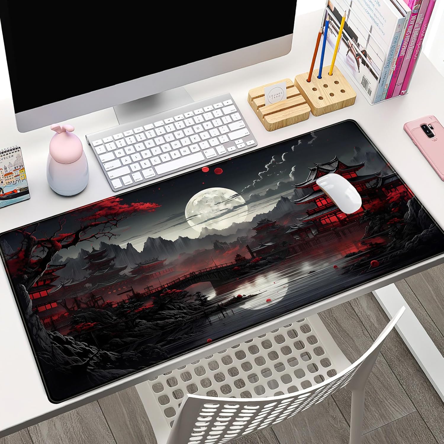 Japanese Desk Mat Riverside Fu - Gaming Keyboard And Mouse review and price