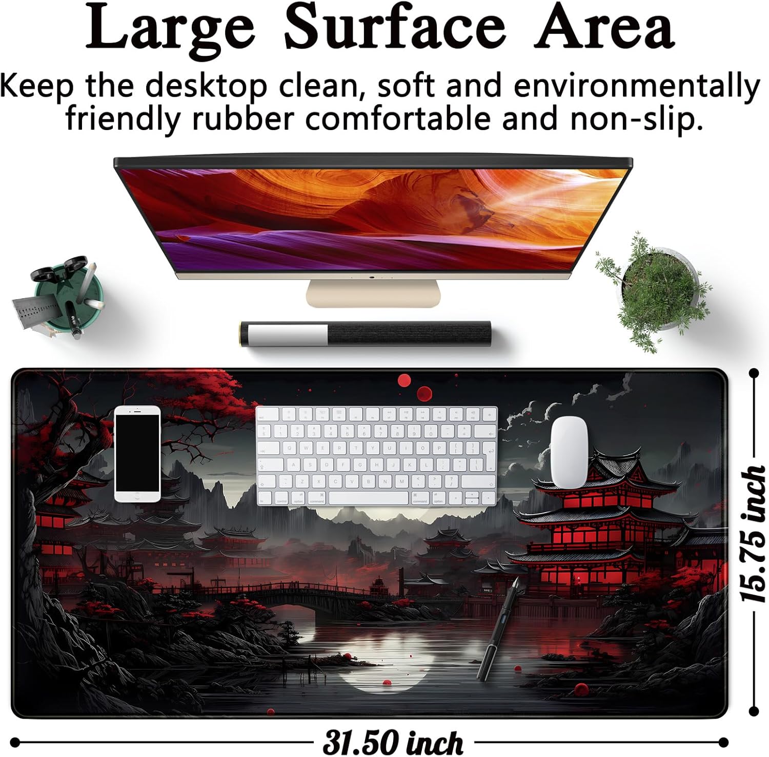Japanese Desk Mat Riverside Fu - Gaming Keyboard And Mouse review and price