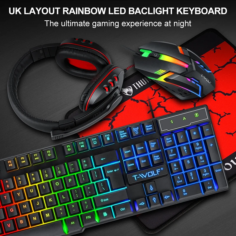 T-WOLF Game Four Piece TF800 I - Gaming Keyboard Mouse Set review and price